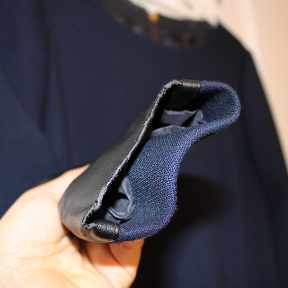 J.CREW Faux Leather Trim Navy Blue Black Zip Pocket Straight Dress | 4 - Picture 3 of 14